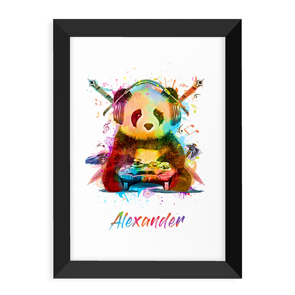 Personalised Watercolour Panda Gaming Print