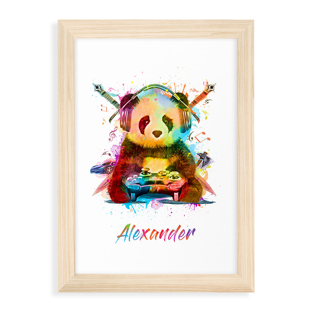 Personalised Watercolour Panda Gaming Print