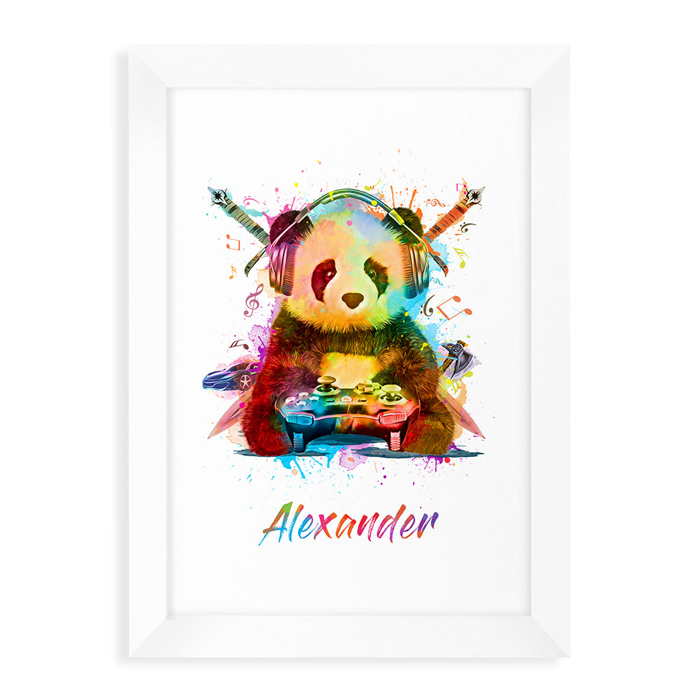 Personalised Watercolour Panda Gaming Print