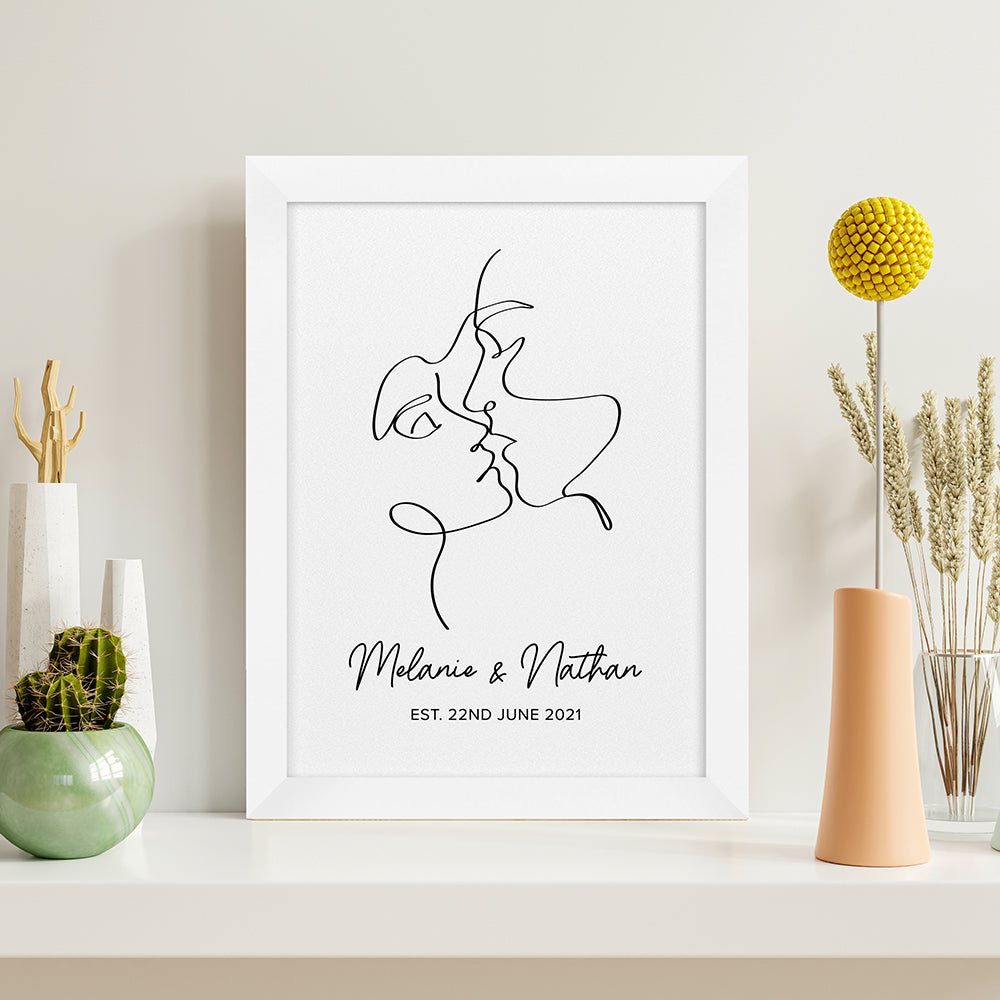 Personalised Romantic Line Art Loving Couple Print