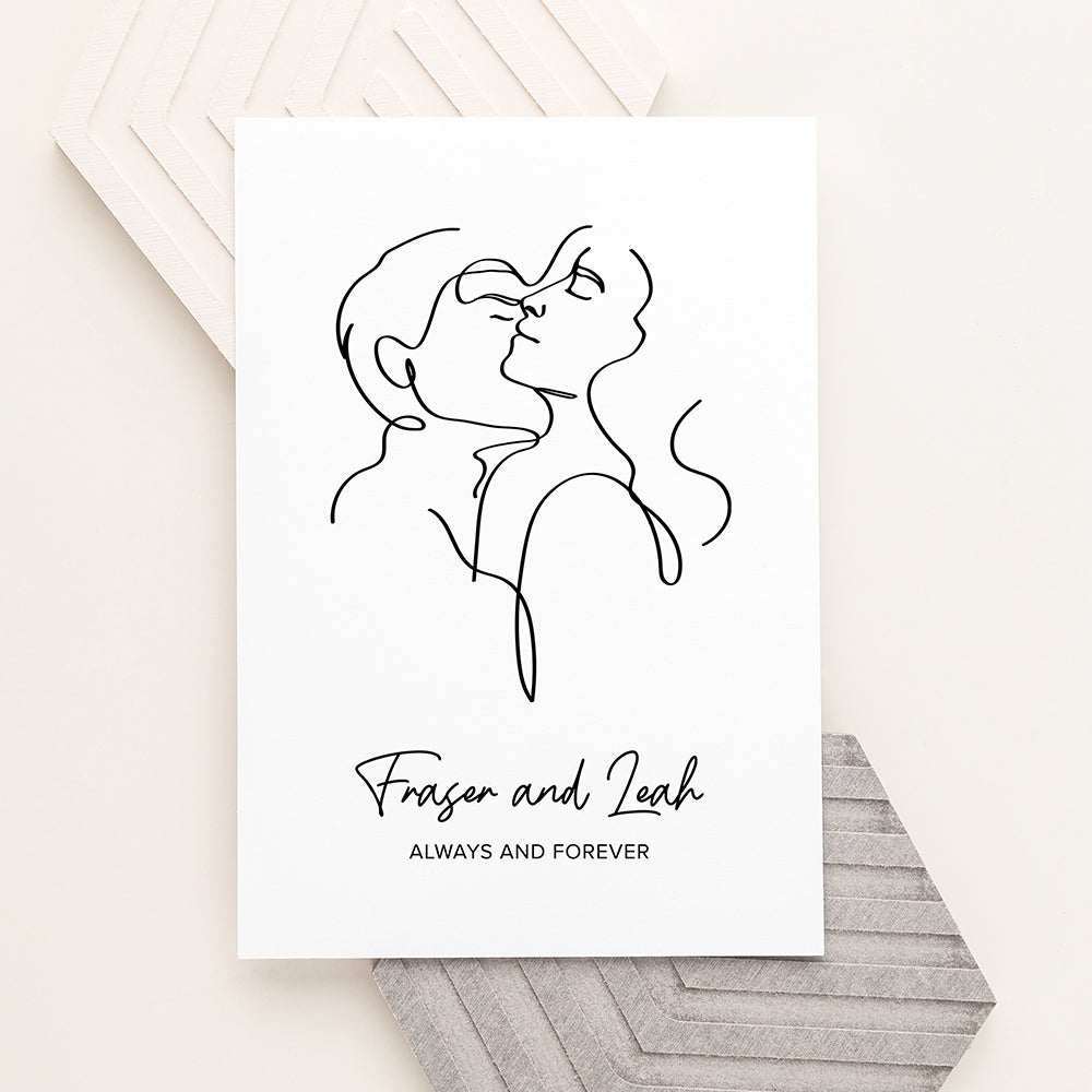 Personalised Romantic Line Art Embracing Couple Print