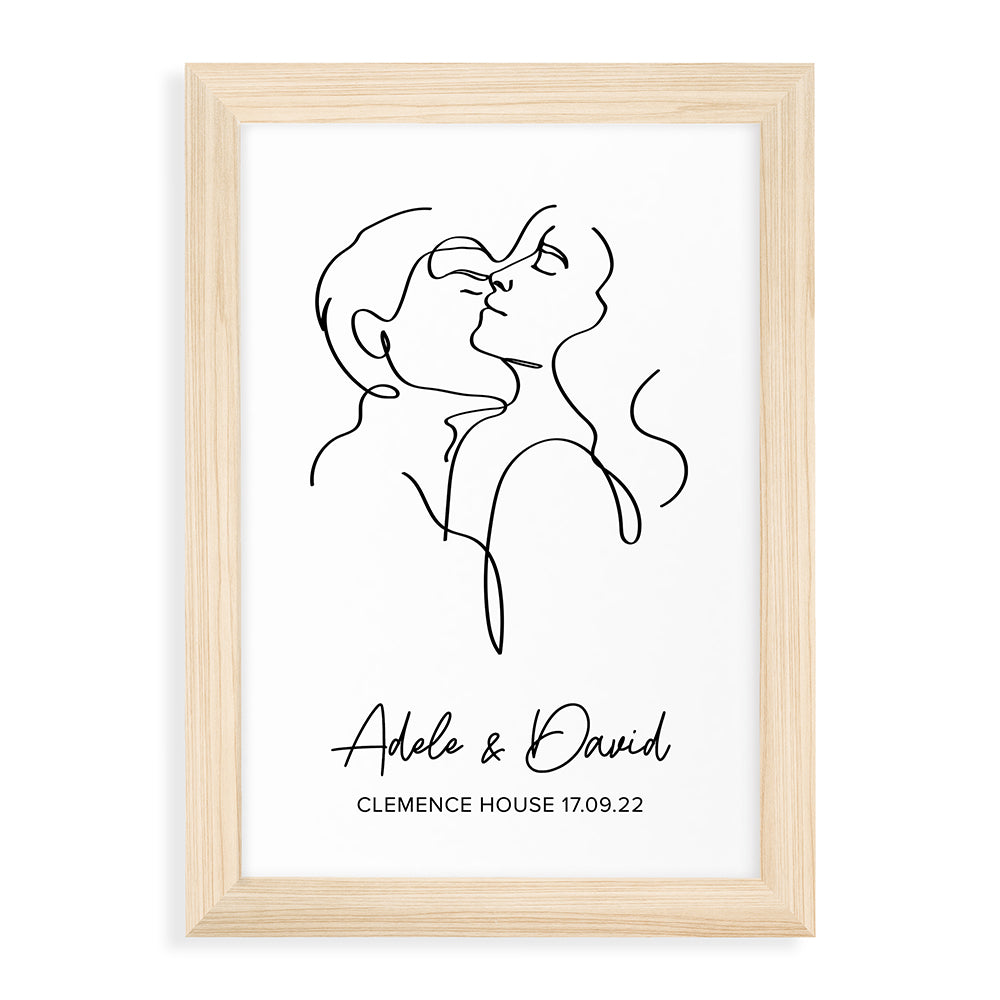 Personalised Romantic Line Art Embracing Couple Print