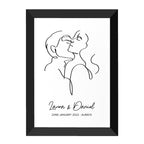 Personalised Romantic Line Art Embracing Couple Print