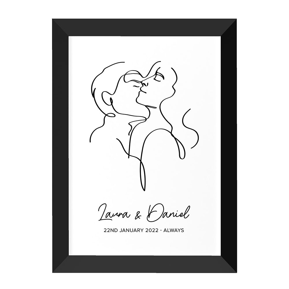 Personalised Romantic Line Art Embracing Couple Print