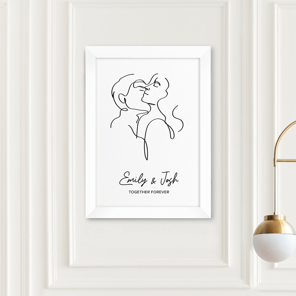 Personalised Romantic Line Art Embracing Couple Print