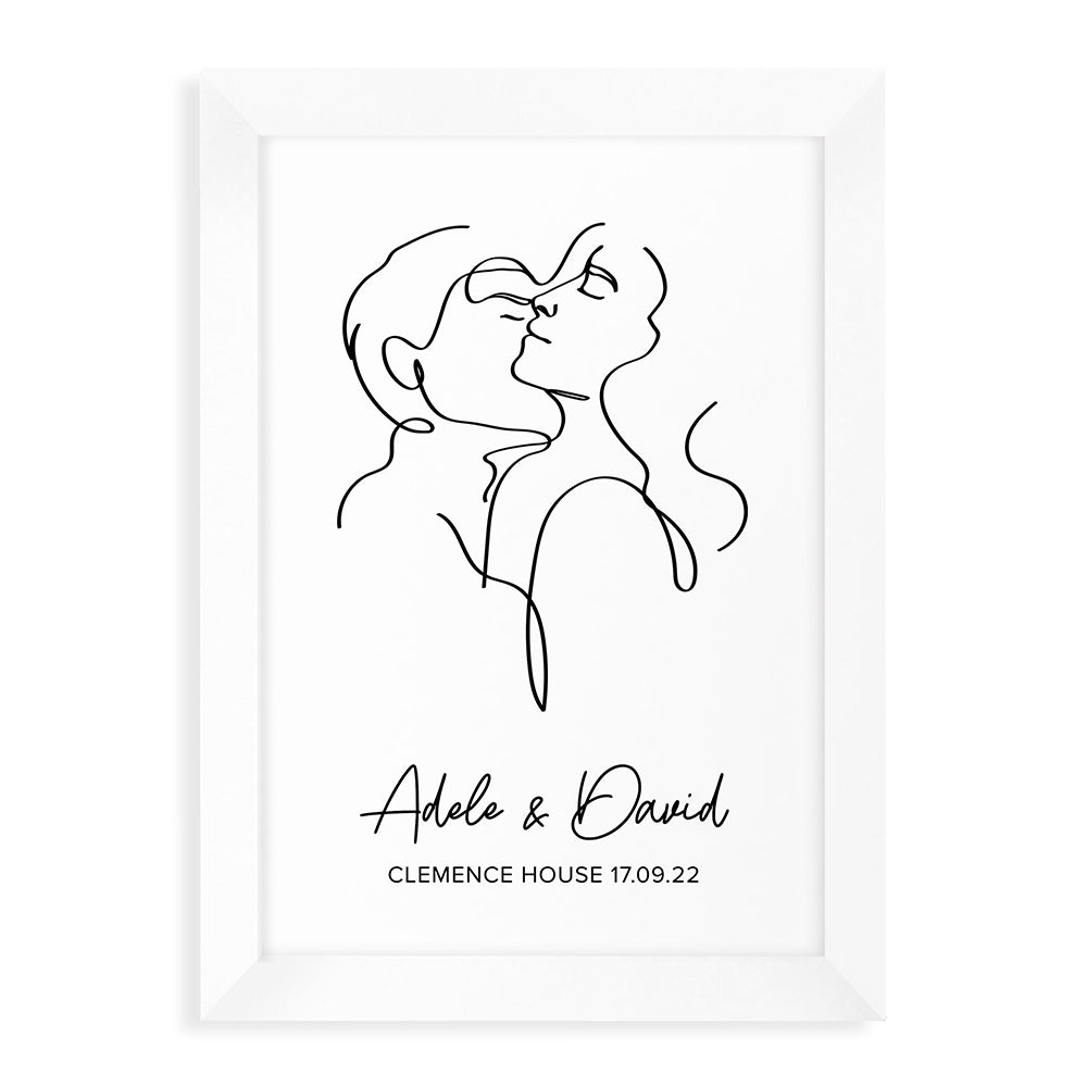 Personalised Romantic Line Art Embracing Couple Print