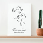 Personalised Romantic Line Art Kissing Couple Print