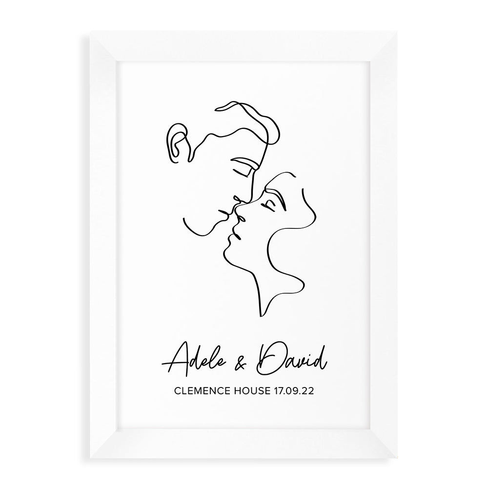 Personalised Romantic Line Art Kissing Couple Print