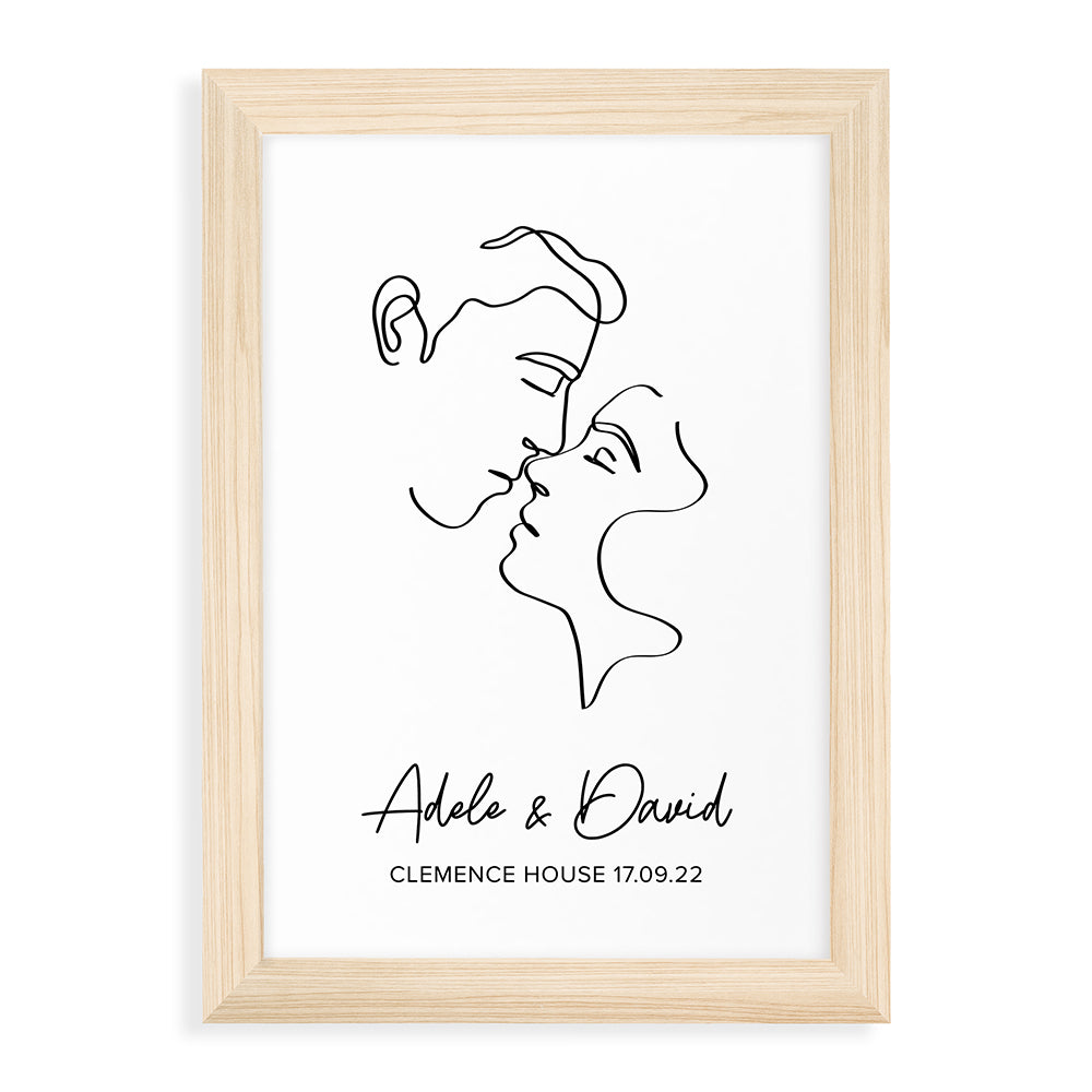 Personalised Romantic Line Art Kissing Couple Print