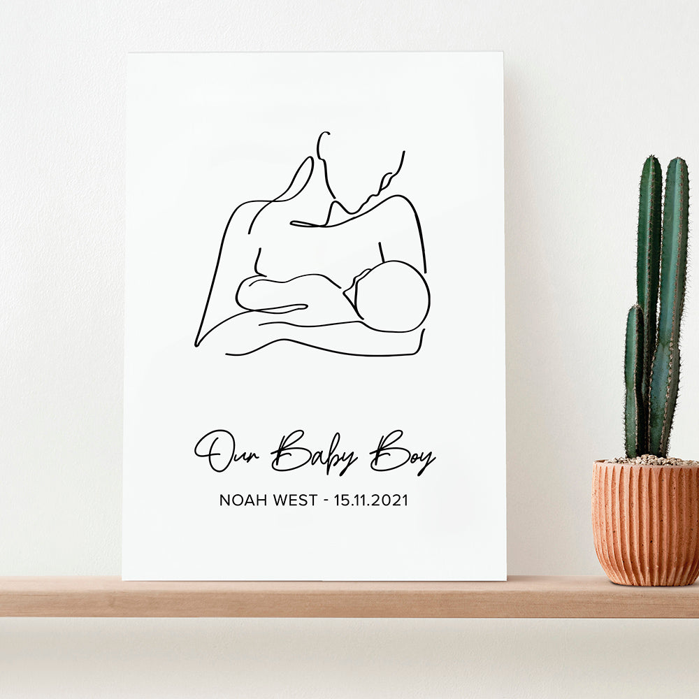 Personalised Line Art New Mum and Baby Feeding Print