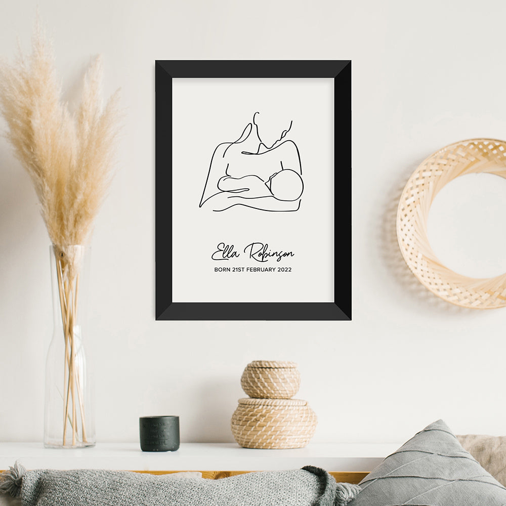 Personalised Line Art New Mum and Baby Feeding Print