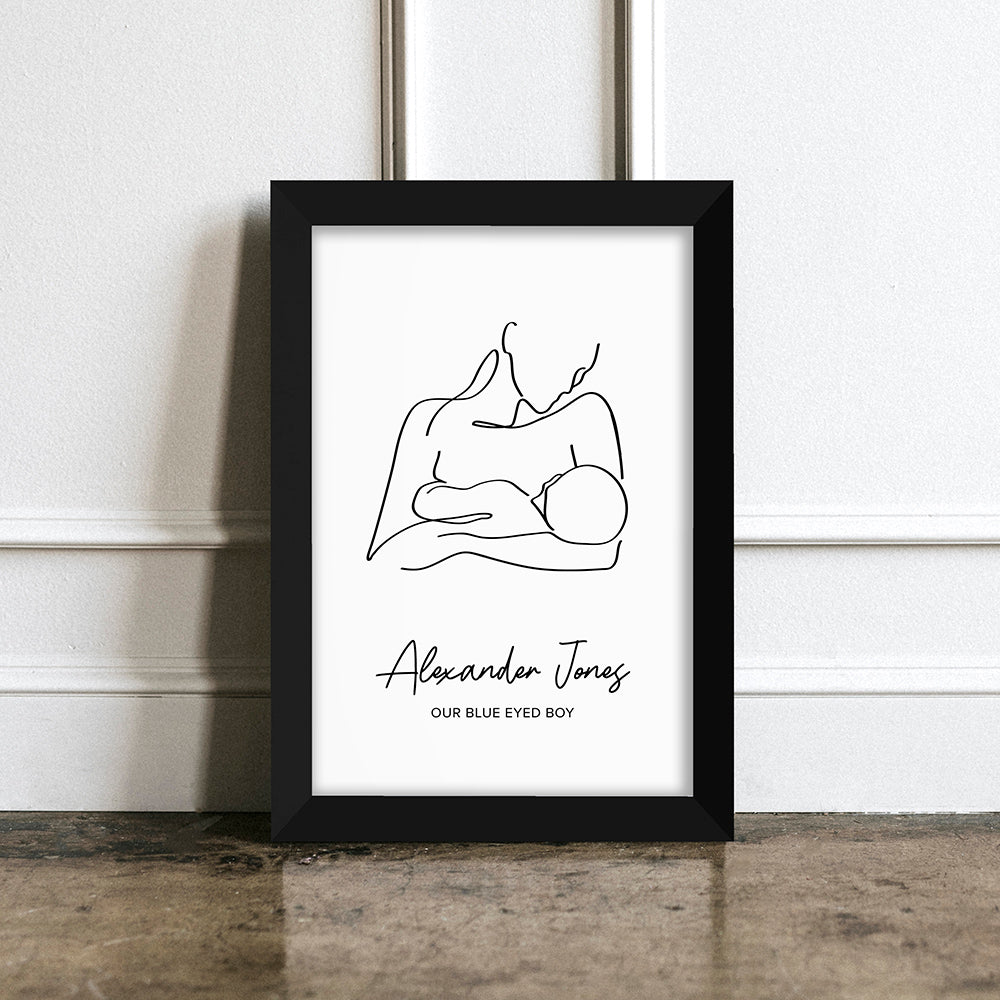 Personalised Line Art New Mum and Baby Feeding Print