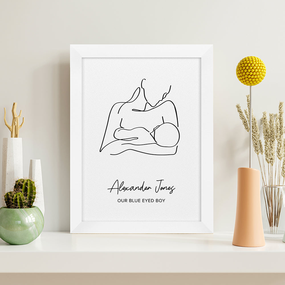 Personalised Line Art New Mum and Baby Feeding Print