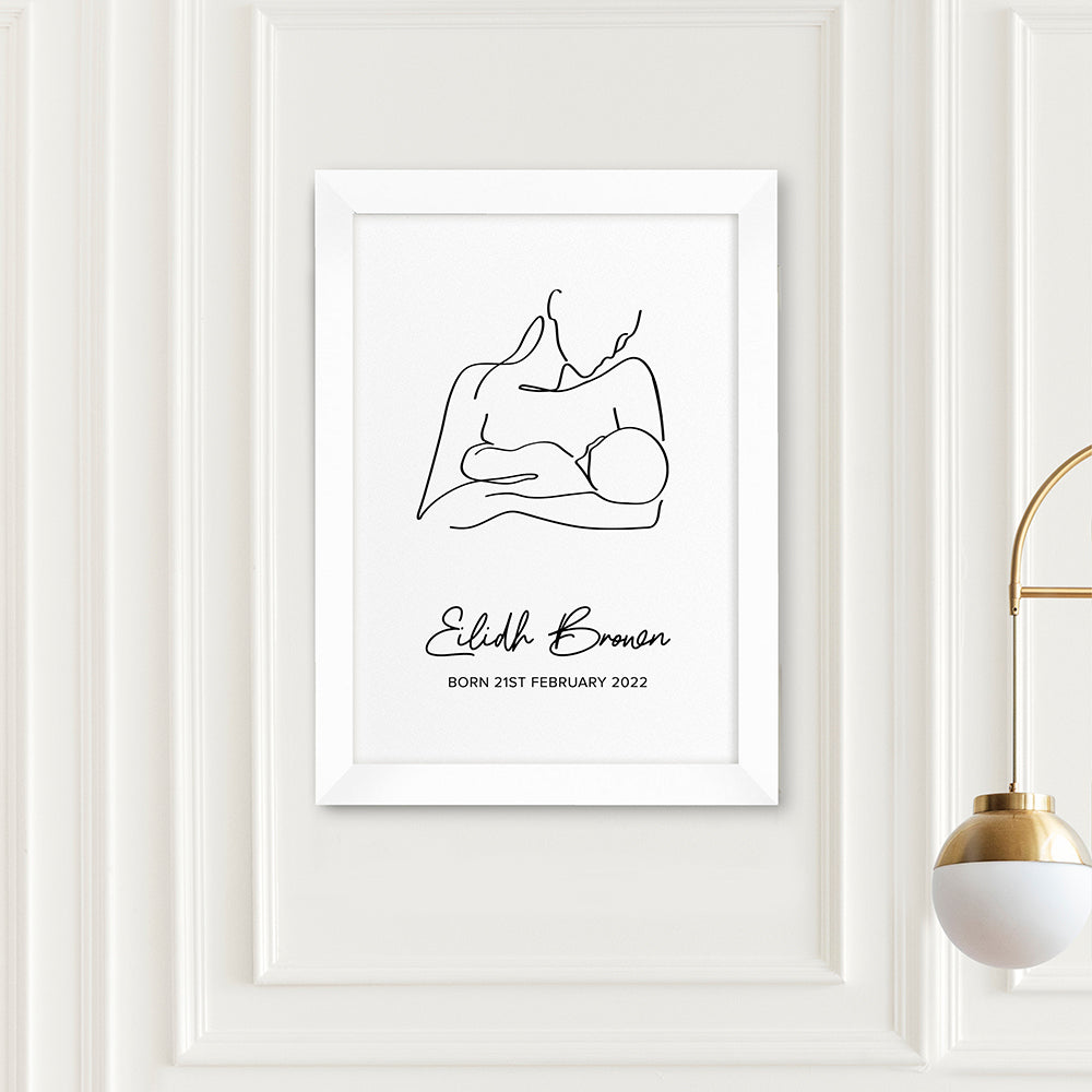 Personalised Line Art New Mum and Baby Feeding Print