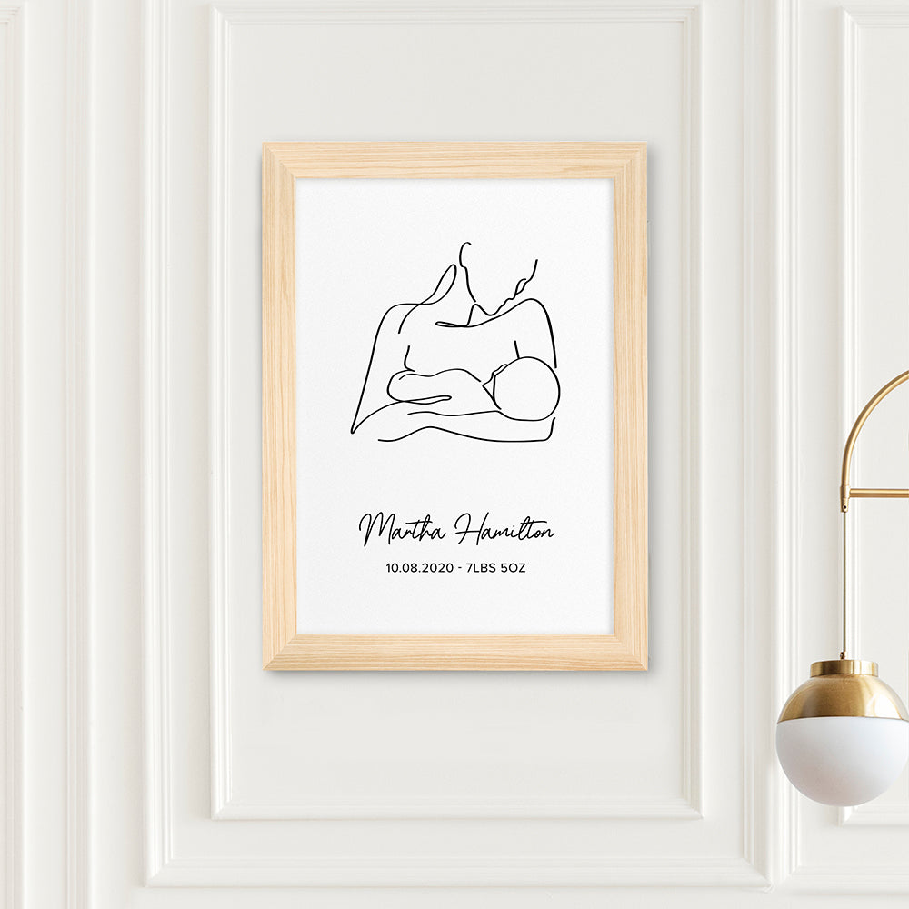 Personalised Line Art New Mum and Baby Feeding Print