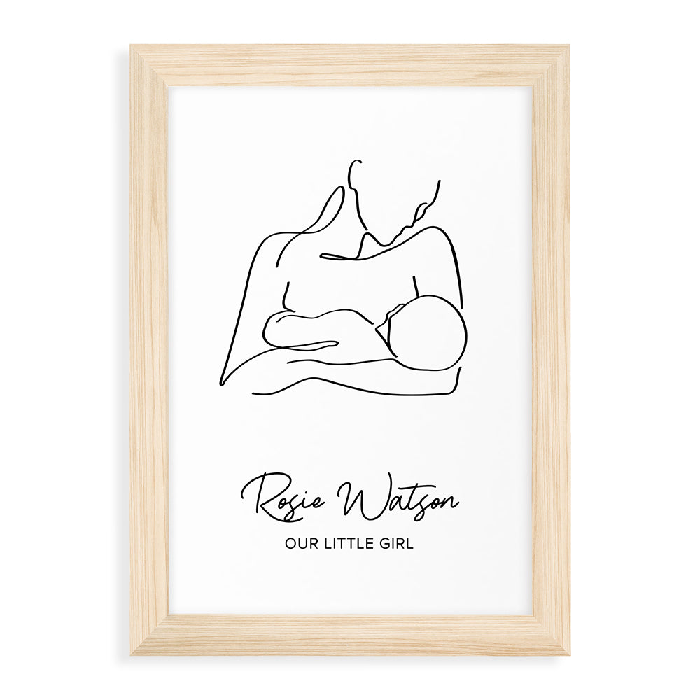 Personalised Line Art New Mum and Baby Feeding Print
