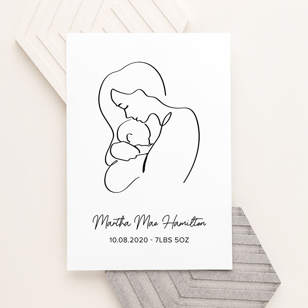 Personalised Line Art New Mum and Babys Love Print