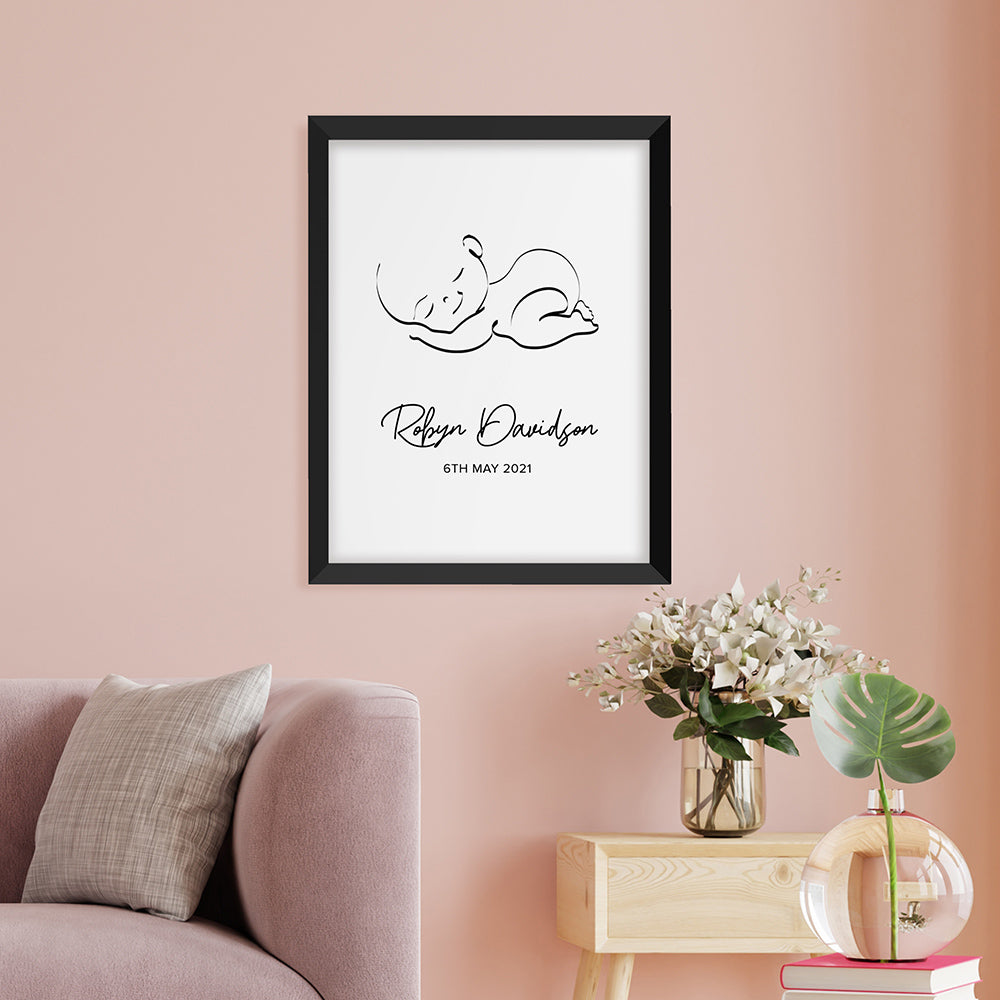 Personalised Line Art Sleeping Baby Print