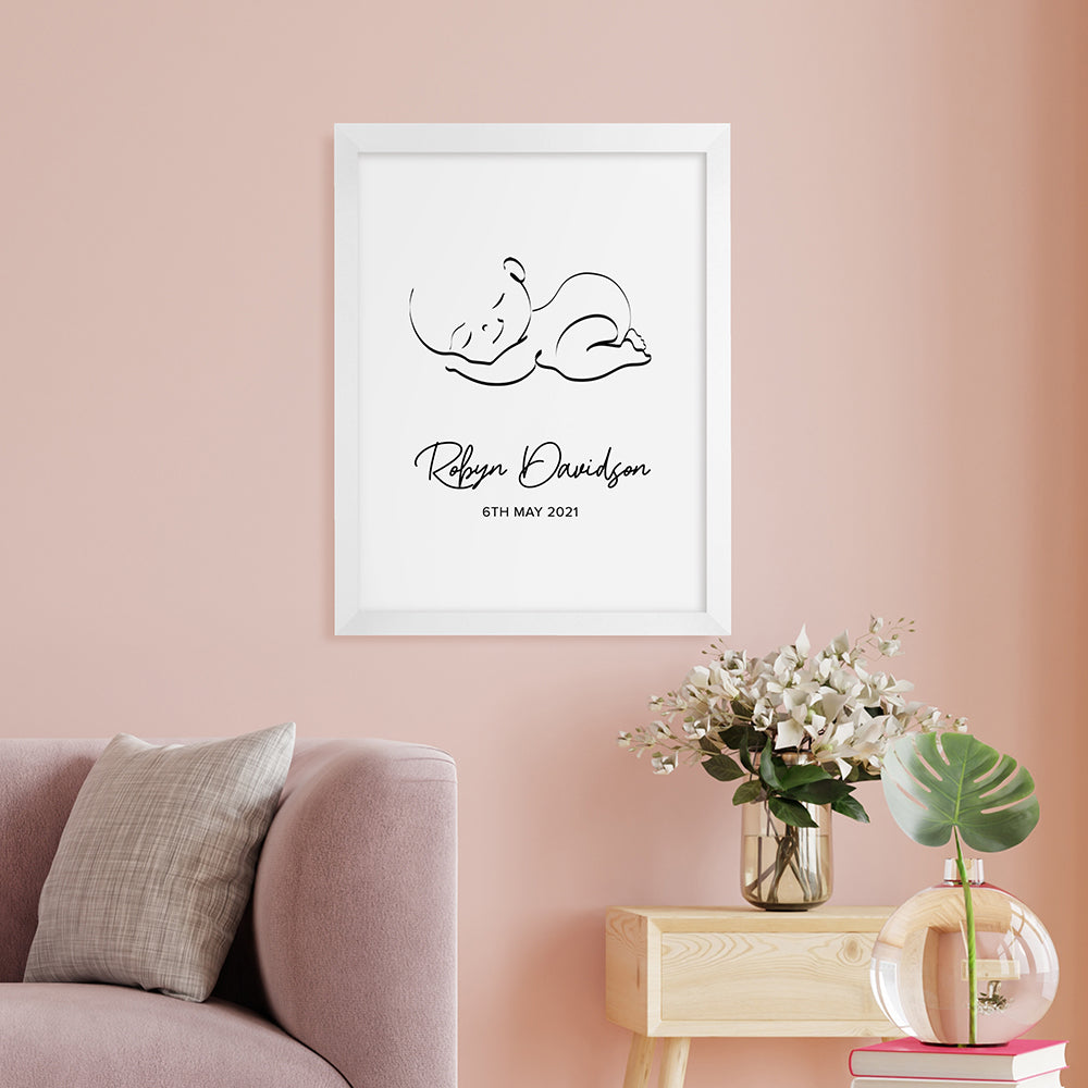 Personalised Line Art Sleeping Baby Print