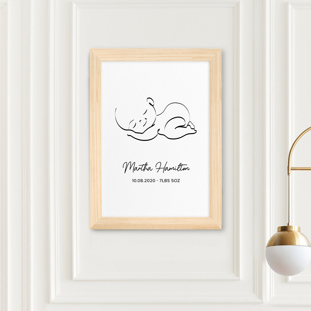 Personalised Line Art Sleeping Baby Print