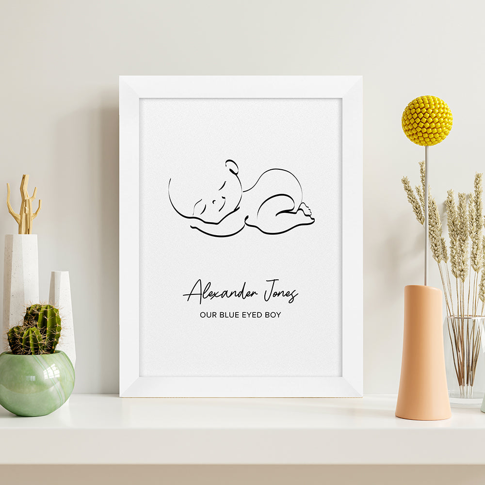 Personalised Line Art Sleeping Baby Print
