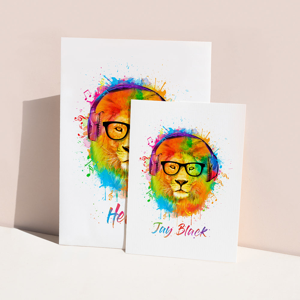 Personalised Watercolour Lion Wild Side Musical Print