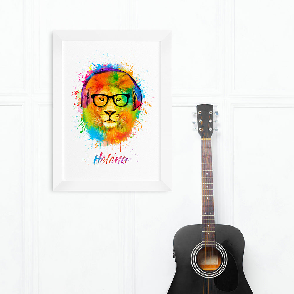 Personalised Watercolour Lion Wild Side Musical Print