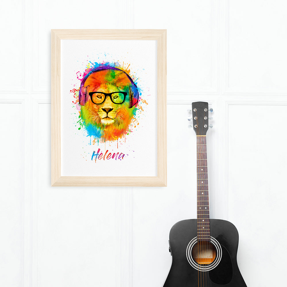 Personalised Watercolour Lion Wild Side Musical Print