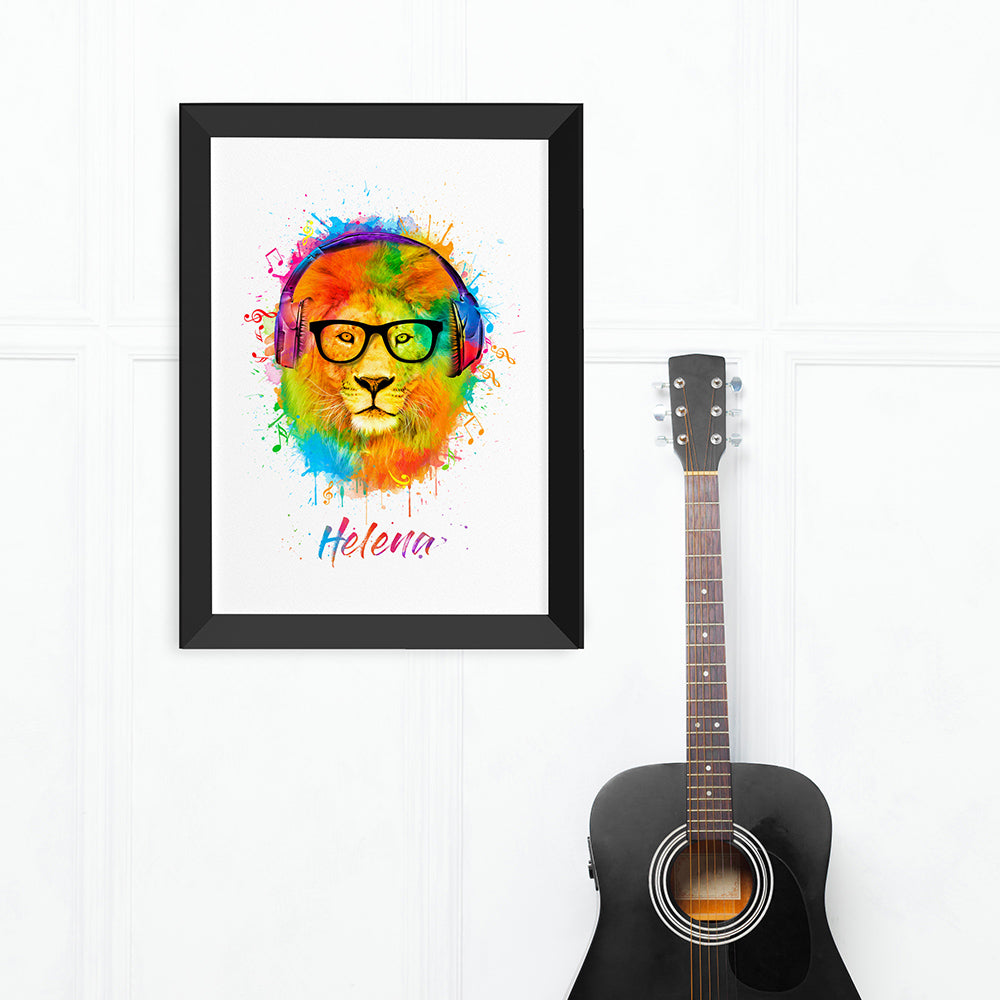 Personalised Watercolour Lion Wild Side Musical Print