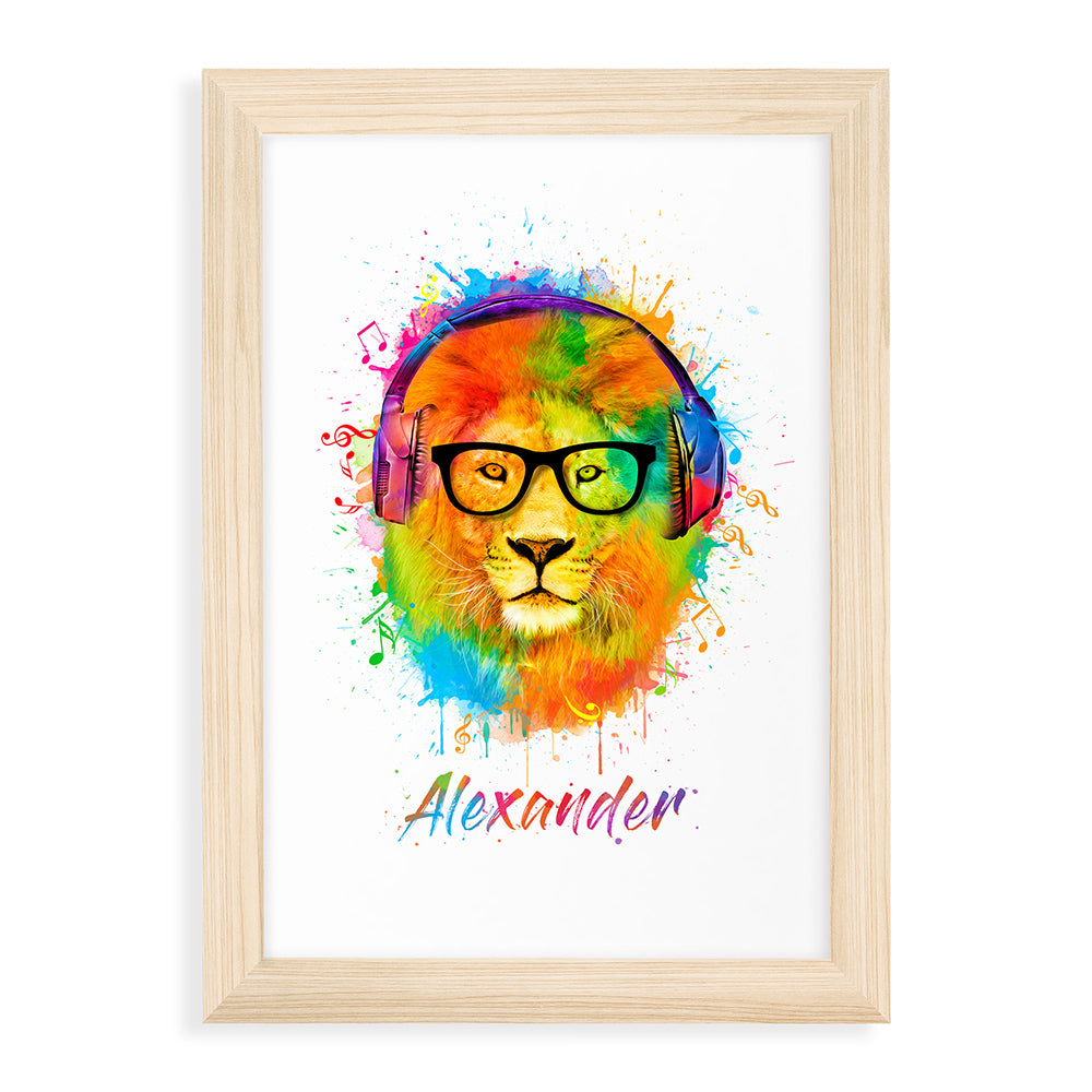 Personalised Watercolour Lion Wild Side Musical Print