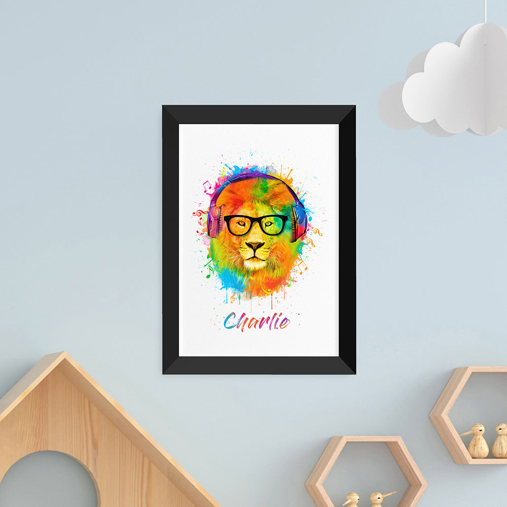 Personalised Watercolour Lion Wild Side Musical Print
