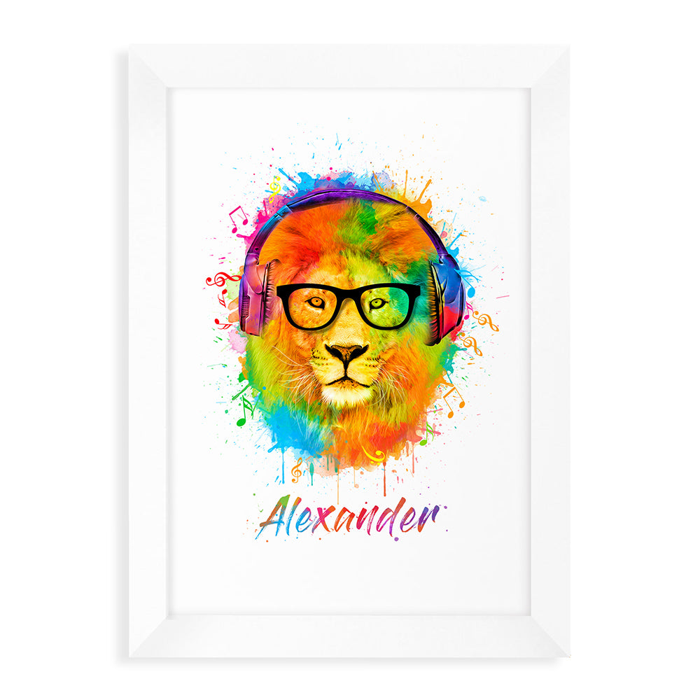 Personalised Watercolour Lion Wild Side Musical Print